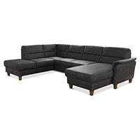 CAVADORE Sofá en Forma de U Palera con muelles, Estilo rústico, 314 x 89 x 212 cm, Microfibra, Color Gris Oscuro