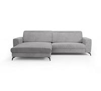 CAVADORE Sofá esquinero Bounce con Funda de Pana/sofá esquinero con Silla Larga, Patas de Metal + cabecero Ajustable / 290 x 88 - 108 x 178 cm/Cable Ancho, Gris Claro