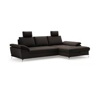 CAVADORE Sofá esquinero Castiel con muelles/Sofá esquinero con Chair XL, Cama, cajón, Altura del Asiento, reposacabezas y Patas de Metal Negro Mate, 301 x 89-114 x 176 cm, Piel auténtica, Color