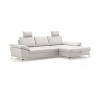 CAVADORE Sofá esquinero Castiel con muelles/Sofá esquinero con Chair XL, Cama, cajón, Altura del Asiento, reposacabezas y Patas de Metal Negro Mate, 301 x 89-114 x 176, Piel auténtica, Color Blanco