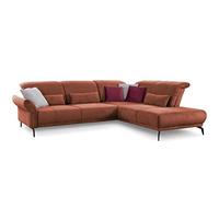 CAVADORE Sofá esquinero Cooper/sofá esquinero con otomana Derecha, Patas de Metal Negro y Funda Fina de Pana, 294 x 88 x 242 cm, Pana, Cobre