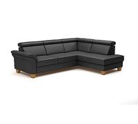 CAVADORE Sofá esquinero de Piel Ammerland con otomana/sofá rústico con muelles + cabecero Ajustable / 245 x 84 x 194 cm/Piel Negra