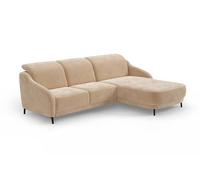 CAVADORE Sofá esquinero Moderno con Silla Larga, Incluye cabecero Ajustable, Asiento preferencial, Mesa Plegable, Puerto USB y Patas de Metal Negro Mate, 271 x 93 x 191 cm, Microfibra, marrón Claro