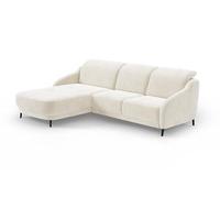 CAVADORE Sofá esquinero Moderno de Color Azul con Silla Larga, Incluye cabecero Ajustable y Patas de Metal Negro Mate, 271 x 93 x 191 cm, Microfibra, Color Blanco Natural
