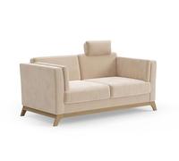 CAVADORE Sofá Vida de 2,5 plazas, diseño Moderno, con Marco de Madera Maciza de Haya, reposacabezas con cojín, 183 x 84 x 93 cm, Microfibra, Color marrón Claro y Beige