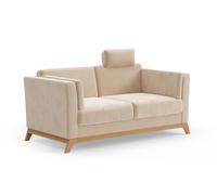 CAVADORE Sofá Vida de 2,5 plazas, diseño Moderno, con Marco de Madera Maciza de Roble, reposacabezas con cojín, 183 x 84 x 93 cm, Microfibra, Color marrón Claro y Beige