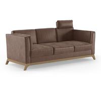 CAVADORE Sofá Vida de 3 plazas, diseño Moderno, con Marco de Madera Maciza de Haya, reposacabezas con cojín, 213 x 84 x 93 cm, Microfibra, Color marrón Claro