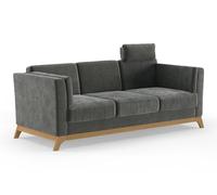 CAVADORE Sofá Vida de 3 plazas, diseño Moderno, con Marco de Madera Maciza de Roble, reposacabezas con cojín, 213 x 84 x 93 cm, Microfibra, Color Gris Oliva