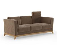 CAVADORE Sofá Vida de 3 plazas, diseño Moderno, con Marco de Madera Maciza de Roble, reposacabezas con cojín, 213 x 84 x 93 cm, Microfibra, Color marrón Claro