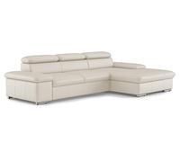 CAVADORE Valerie - Sofá Cama de Piel con Chair XL, sofá esquinero con cabecero Ajustable + Silla Larga Grande, 286 x 73 x 174 cm, Piel auténtica, Color Blanco