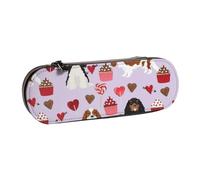 Cavalier King Charles Spaniel Abrigos Mixtos San Valentín Cupcakes Corazones Perro, Estuche para lápices de Cuero PU, Estuche para lápices de Gran Capacidad, Bolso para cosméticos