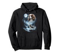 Cavalier King Charles Spaniel Aullando a la Luna Retro de los 90 Sudadera con Capucha