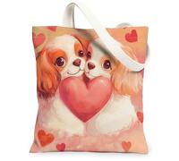 Cavalier King Charles Spaniel - Bolsa de lona para ir de compras, 13 x 15 pulgadas, bolsa de comestibles reutilizable con diseño de corazón para San Valentín para mujeres, patrón de viaje de perro