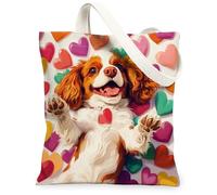 Cavalier King Charles Spaniel - Bolsa de lona para ir de compras, 13 x 15 pulgadas, bolsa reutilizable de San Valentín con corazón lindo para mujeres, perro, trabajo, viajes, pintura, decoración de