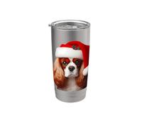 Cavalier King Charles Spaniel con sombrero de Papá Noel Cristmas Dog Vaso térmico de acero inoxidable de doble pared
