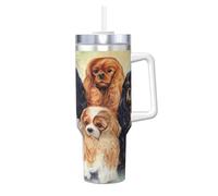 Cavalier King Charles Spaniel dorado negro,Botella de agua de acero inoxidable con asa para bebidas frías y calientes de 40 oz.