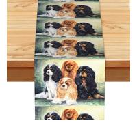 Cavalier King Charles Spaniel Dorado Negro,Camino de Mesa de Lino sintético para el hogar, Fiestas, comedores, 33 x 183 cm