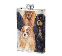 Cavalier King Charles Spaniel dorado negro,Frasco de acero inoxidable 304 de 8 oz con funda de cuero sintético, frasco de bolsillo para licor plano para exteriores