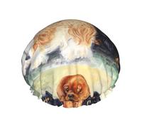 Cavalier King Charles Spaniel dorado negro,Gorro de ducha, gorro de noche, gorro de baño elástico impermeable de doble capa, reutilizable para el cabello.