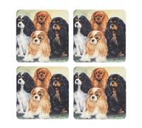 Cavalier King Charles Spaniel Dorado Negro,Posavasos Cuadrados de Corcho MDF, Almohadilla para Tazas, Juego de 4 Posavasos para Bebidas