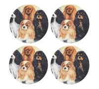Cavalier King Charles Spaniel Dorado Negro,Posavasos Redondos de Corcho MDF, Almohadilla para Tazas, Juego de 4 Posavasos para Bebidas