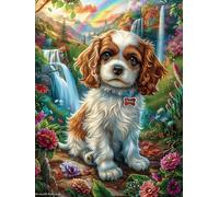 Cavalier King Charles Spaniel en el jardín Rompecabezas 1000 Piezas Cartón para Principiantes Cuentos de Hadas de Animales y Plantas Días Lluviosos para Pasar Tiempo Vacaciones Fines De Semana Regalo