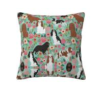 Cavalier King Charles Spaniel Floral, funda de almohada con cremallera oculta, funda de cojín de poliéster, funda de almohada decorativa con impresión de doble cara