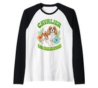 Cavalier King Charles Spaniel Groovy Floral Boho Amante de los Perros Camiseta Manga Raglan