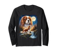 Cavalier King Charles Spaniel Howling to The Moon Meme Divertido Manga Larga