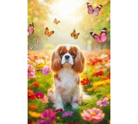 Cavalier King Charles Spaniel in a field of colorful flowers Notebook - Large 6 x 9 inches - 127 Pages