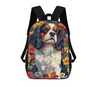 Cavalier King Charles Spaniel in Flowers Dog Wall Art Print Mochila Escolar Infantil Impresa En 3D Para Niños, Mochilas De Viaje, Bolsas Para Libros Para Niños Estudiantes De Primaria 17inch