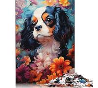 Cavalier King Charles Spaniel in Flowers Rompecabezas de papel para adultos Rompecabezas de 1000 piezas Rompecabezas rectangulares Regalos y decoración del hogar y juego familiar 1000 piezas (75x50 cm