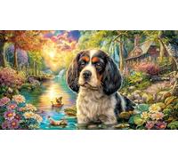 Cavalier-King-Charles-Spaniel-in-Stream Puzzle de 1000 Piezas Reciclado Regalo Divertido Juego Educativo para Adultos Desafiante Idea de Regalo 38x26/1000pcs