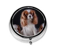 Cavalier King Charles Spaniel Madre con cachorros, Pastillero, Pastillero redondo Pequeño contenedor de pastillas Organizador de pastillas de viaje
