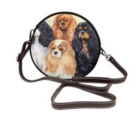 Cavalier King Charles Spaniel negro dorado,Bolso de hombro de piel sintética, bolso cruzado redondo - Bolso circular para mujer