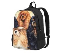 Cavalier King Charles Spaniel negro dorado,Mochila con bolsillos, mochila informal para el día a día, resistente al agua, ideal para la escuela, viajes