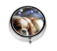 Cavalier King Charles Spaniel Pequeño Spaniel, Pastillero, Pastillero redondo Pequeño contenedor de pastillas Organizador de pastillas de viaje