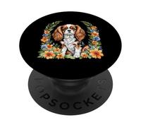 Cavalier King Charles Spaniel Perro Floral Cavalier Lovers PopSockets PopGrip Adhesivo