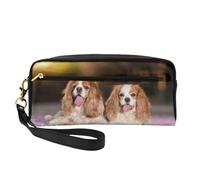 Cavalier King Charles Spaniel Perros Blancos Marrón, Bolsa de Maquillaje Bolsa de cosméticos Bolsa de Aseo de Viaje portátil Estuche de Cuero para Mujeres y niñas