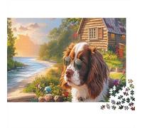 Cavalier King Charles Spaniel Puesta del Sol Junto al mar Rompecabezas 1000 Piezas Adultos - Mascotas Puzzle, Regalo, Juego Familiar, Decoración del Hogar 70x50cm/1000pcs