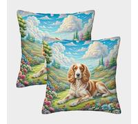 Cavalier Rey Charles Spaniel Funda De Almohada Impresa En 3D Paquete De 2 Modernas para Decoración Poliéster Aptas para El Salón, El Sofá, La Cama Y El Coche 45x45cm