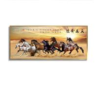 Cavalli in esecuzione Grande tela di canapa Wall Art Stampe di animali Natura Poster Opere d'arte moderne Vincere successo immediato Pittura murale per soggiorno Decor 40x101cm con cornice d'oro