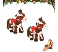 Cavallo di Peluche Elettrico maculato, Pony Ambulante interattivo con suono, scodinzolamento Della Testa realistico e movimento Della Coda, Jingle Bell Verde Sella Rossa (2PCS)