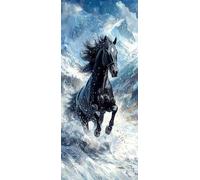 Cavallo Nero Dipingere con i Numeri Adulti, Misura XXL 30x90cm,Montagne Neve Paint by Numbers Kit Principianti Con 3 Penne, Kit Fai Da Te, Hobby Creativi Adulti Decorazioni, (Senza Cornice) P0M-960