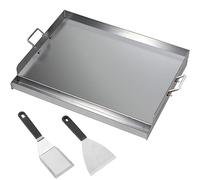 CAVATINY Plancha de acero inoxidable | 40 x 30 x 8 cm | Plancha universal para barbacoa Weber de gas y barbacoa de carbón | Plancha con espátula de barbacoa Juego de rascador