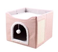 Cave Cat Cave, plegable Cave Kitten House Cat Bed, Sleeping Condominio with Plush Ball and Scratch Pad, 16,14 x 16,14 x 13,78 pulgadas Cute Tent Cube Shelf for Kittens, Puppies