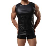 Cave Hero Camiseta de tirantes para hombre similar al látex y piel sintética., Negro , M