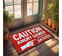 Cave Man Bar Precaution: Angry Gamer In The House! Felpudo divertido para puerta delantera y oficina, decoración para M (40 x 60 cm)