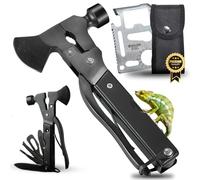 CAVECA Herramienta Multiusos 18 en 1 de Acero Inoxidable + REGALO Tarjeta Mulitusos, Navaja Multiusos Plegable con Martillo Multifunción, Multiherramienta con Hacha de Supervivencia para Senderismo.