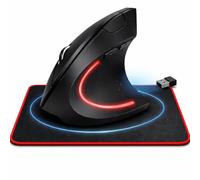 CAVECA Ratón Vertical Inalámbrico y Ergonómico + Alfombrilla, 1200DPI, 6 Botones, Raton Ergonomico e Inalambrico para Reducir la Tensión en Brazos y Muñecas, 2.4G Raton Silencioso para PC y MacBook